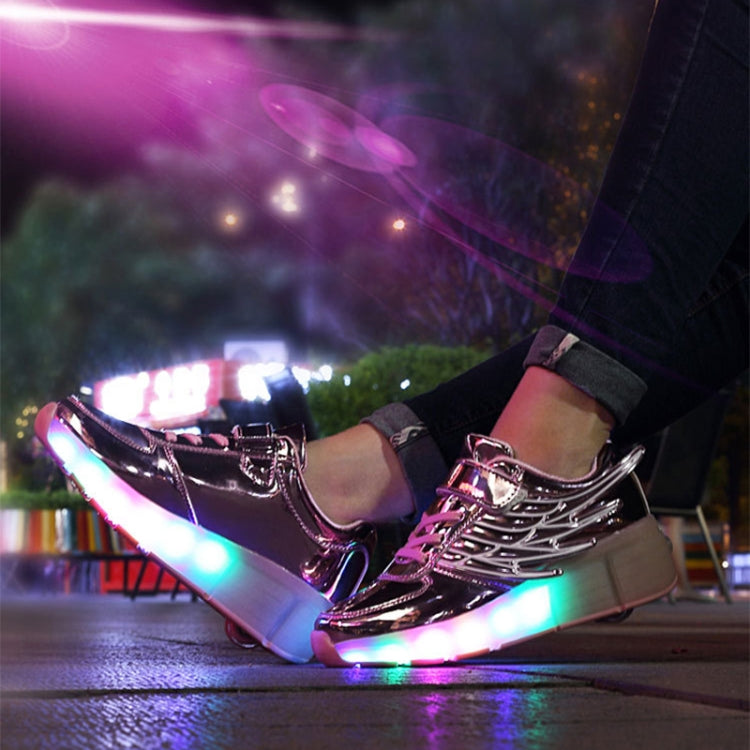 K02 LED Light Single Wheel Wing Roller Skating Shoes Sport Shoes, Size : 33