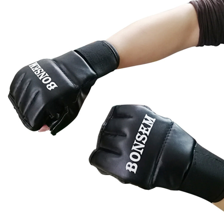 BONSEM Half Fingers PU Leather Adults Sandbag Training Boxing Gloves