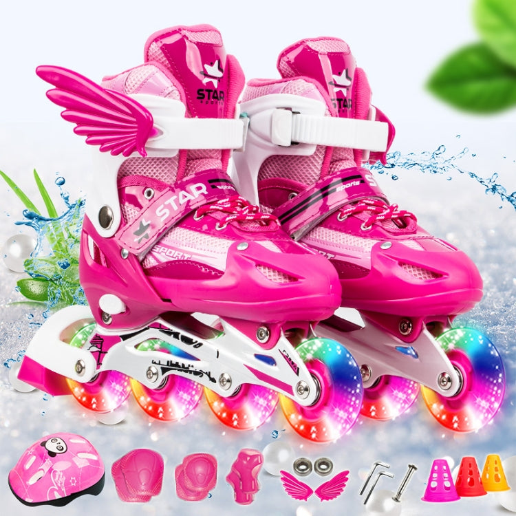 Adjustable Children Full Flash Single Four-wheel Roller Skates Skating Shoes Set, Size : S