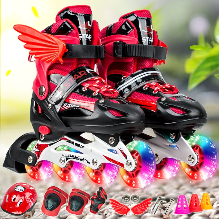 Adjustable Children Full Flash Single Four-wheel Roller Skates Skating Shoes Set, Size : S