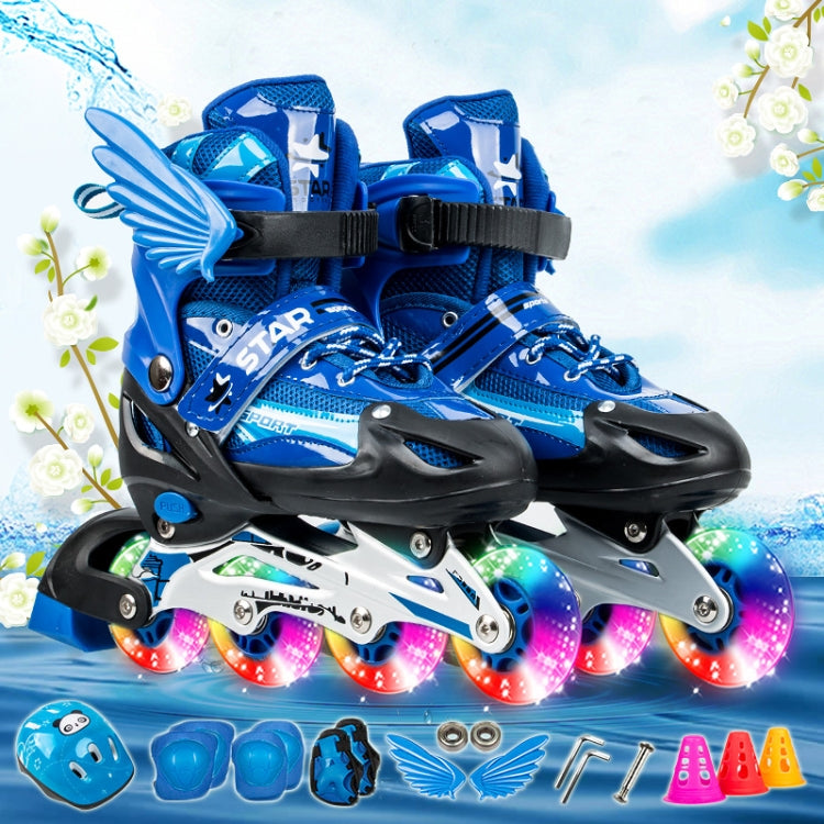 Adjustable Children Full Flash Single Four-wheel Roller Skates Skating Shoes Set, Size : M