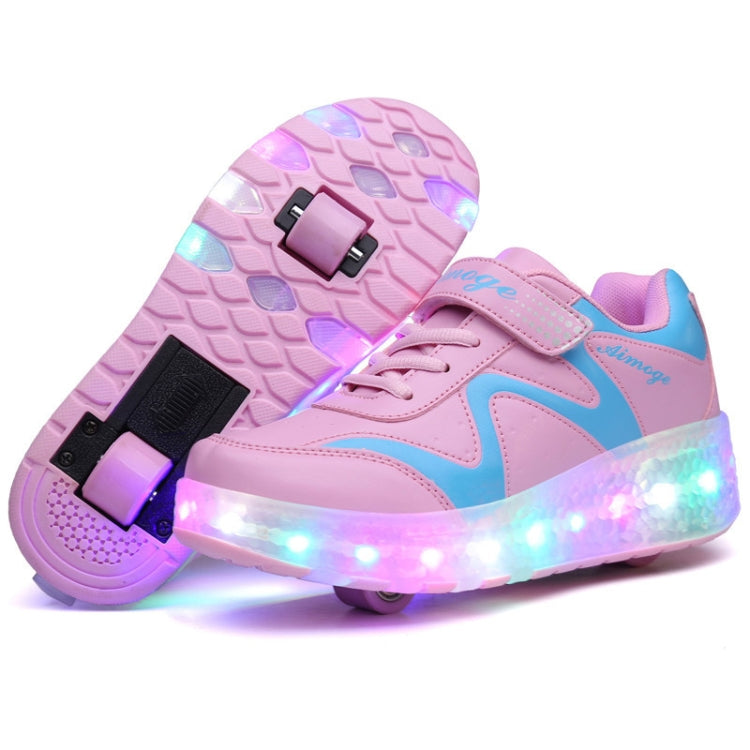 786 LED Light Ultra Light Rechargeable Double Wheel Roller Skating Shoes Sport Shoes, Size : 27