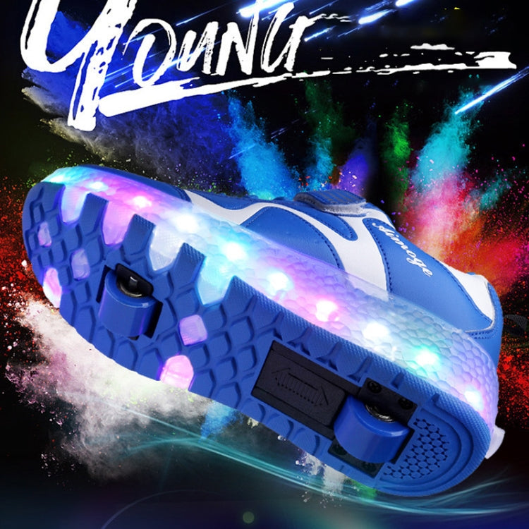 786 LED Light Ultra Light Rechargeable Double Wheel Roller Skating Shoes Sport Shoes, Size : 27 Reluova