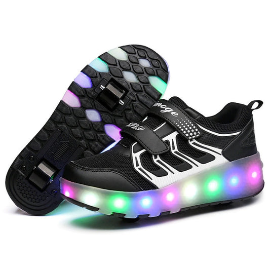 WS01 LED Light Ultra Light Mesh Surface Rechargeable Double Wheel Roller Skating Shoes Sport Shoes, Size : 27