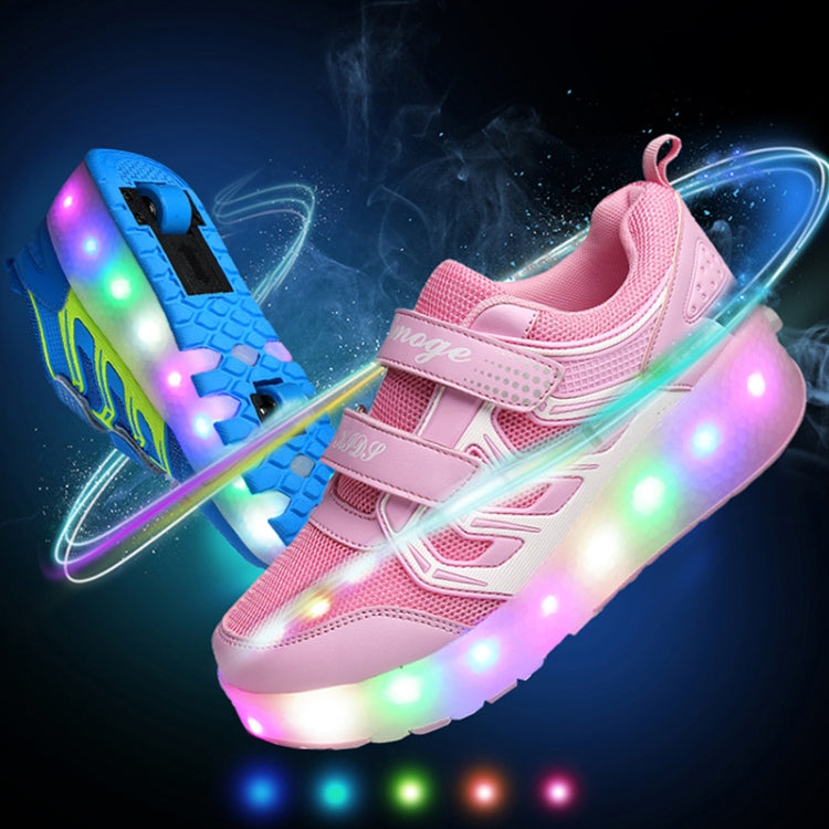 WS01 LED Light Ultra Light Mesh Surface Rechargeable Double Wheel Roller Skating Shoes Sport Shoes, Size : 27 Reluova