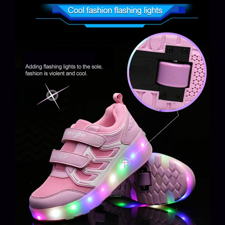 WS01 LED Light Ultra Light Mesh Surface Rechargeable Double Wheel Roller Skating Shoes Sport Shoes, Size : 27