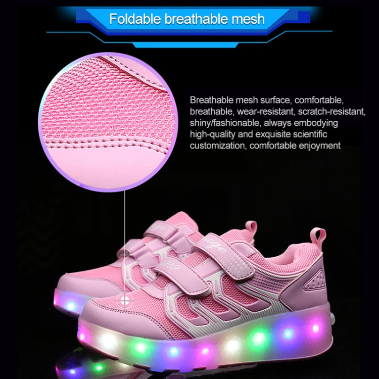 WS01 LED Light Ultra Light Mesh Surface Rechargeable Double Wheel Roller Skating Shoes Sport Shoes, Size : 27 Reluova