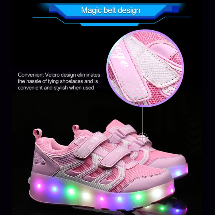 WS01 LED Light Ultra Light Mesh Surface Rechargeable Double Wheel Roller Skating Shoes Sport Shoes, Size : 27 Reluova