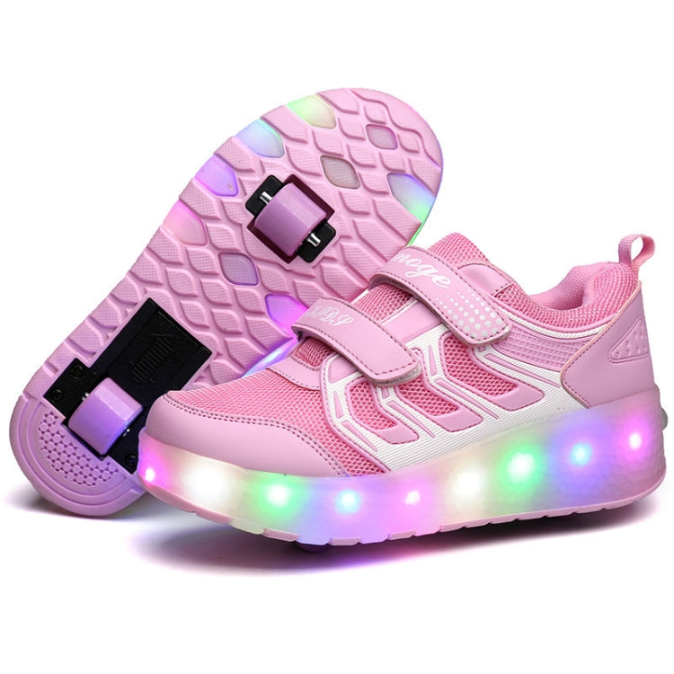 WS01 LED Light Ultra Light Mesh Surface Rechargeable Double Wheel Roller Skating Shoes Sport Shoes, Size : 27