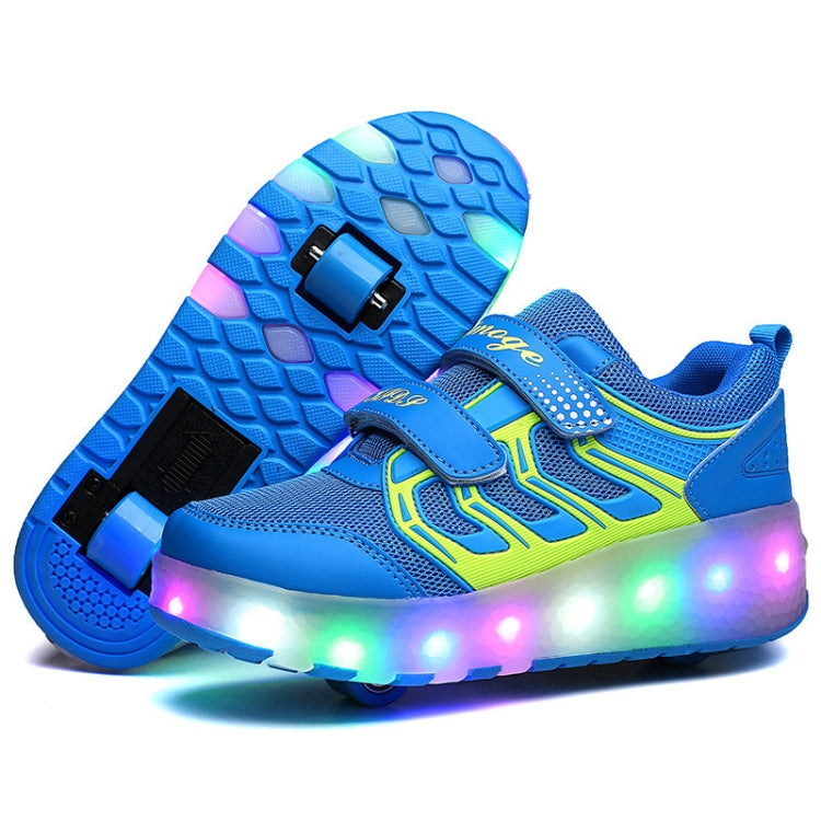 WS01 LED Light Ultra Light Mesh Surface Rechargeable Double Wheel Roller Skating Shoes Sport Shoes, Size : 27 Reluova