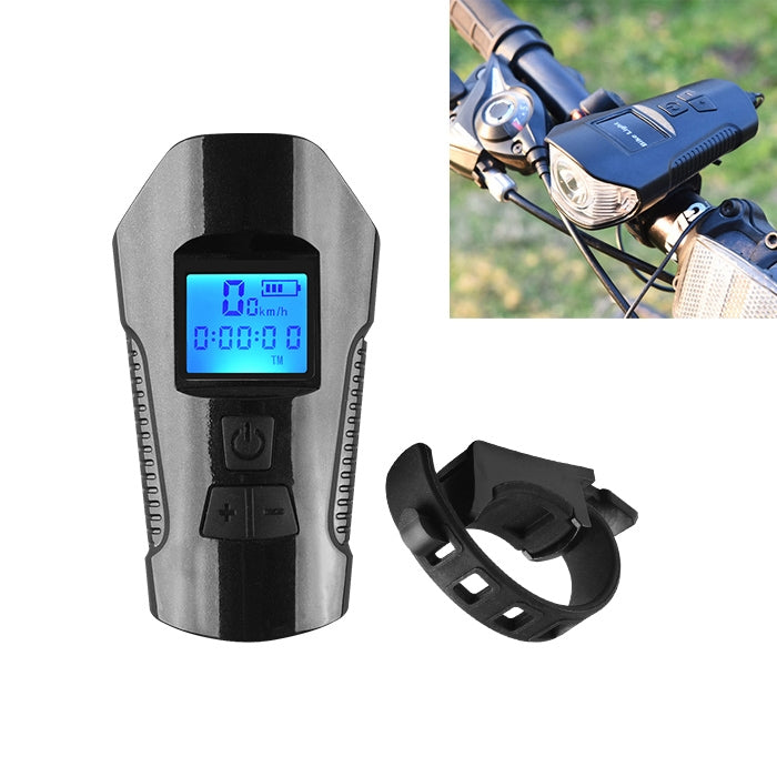 350LM USB Charging Waterproof Snap-on Bicycle Headlight with Speaker & Stopwatch Function