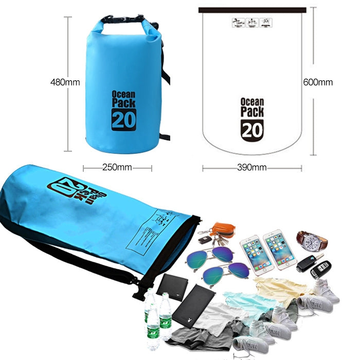 Outdoor Waterproof Double Shoulder Bag Dry Sack PVC Barrel Bag, Capacity: 20L Reluova