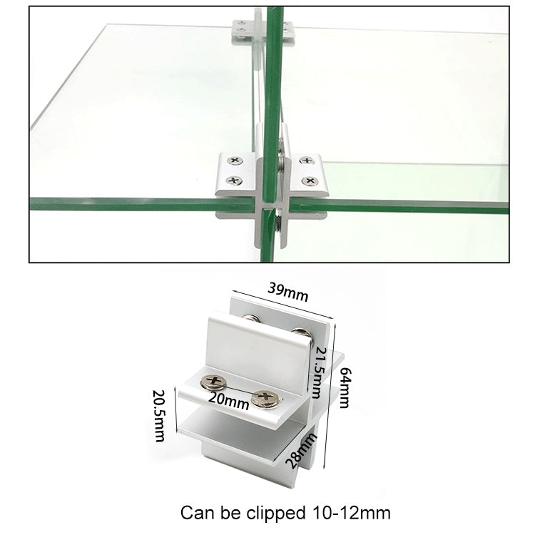 Cross-type Aluminum Alloy Glass Combination Clamp Cabinet Partition Fixing Clip, Cliped 10-12mm