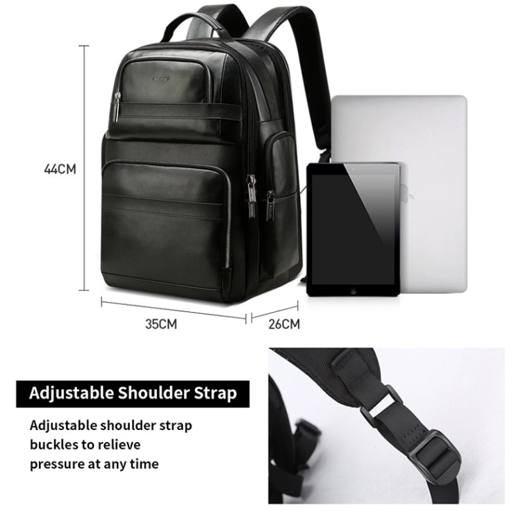 Bopai 851-019811 Large Capacity Anti-theft Waterproof Leathar Backpack Laptop Tablet Bag for 15.6 inch and Below, with USB Charging Port