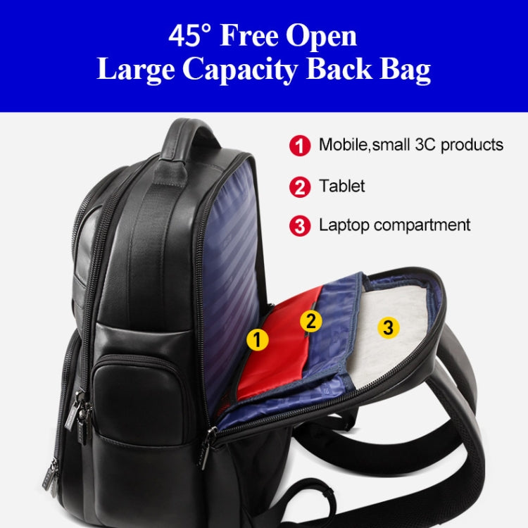 Bopai 851-019811 Large Capacity Anti-theft Waterproof Leathar Backpack Laptop Tablet Bag for 15.6 inch and Below, with USB Charging Port