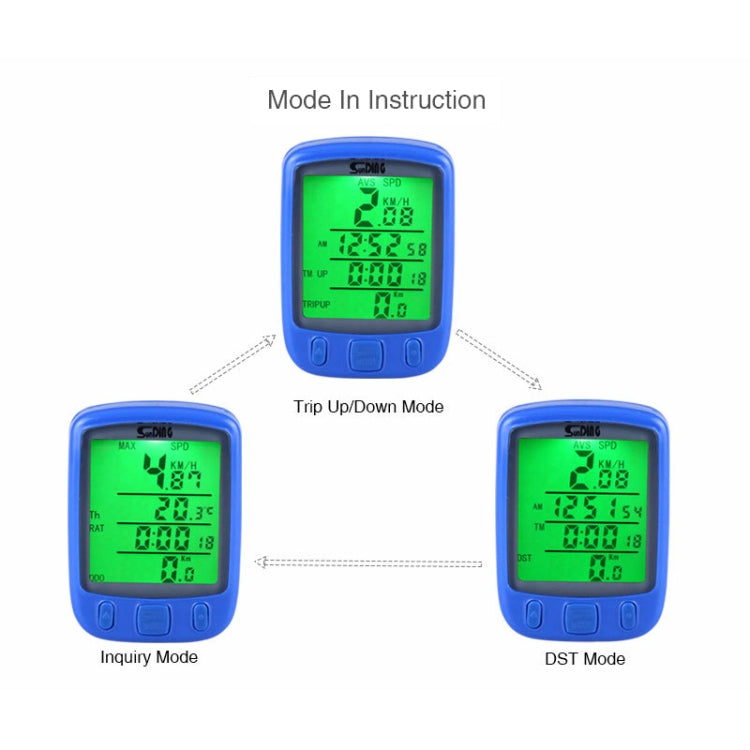 SUNDING 563A Bike Bicycle Waterproof Wired LCD Screen Luminous Mileage Speedometer Odometer, English Version