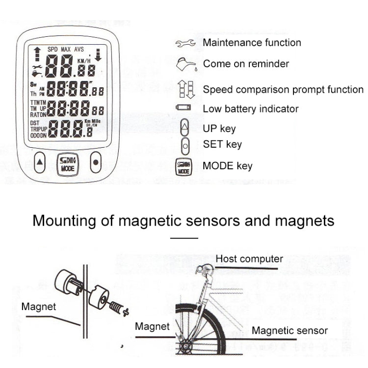 SUNDING 563A Bike Bicycle Waterproof Wired LCD Screen Luminous Mileage Speedometer Odometer, English Version