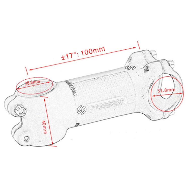 TOSEEK Road Mountain Bike Ultra-light Handlebar Stem Riser Faucet, Size: 17 Degree, 100mm (Gloss)