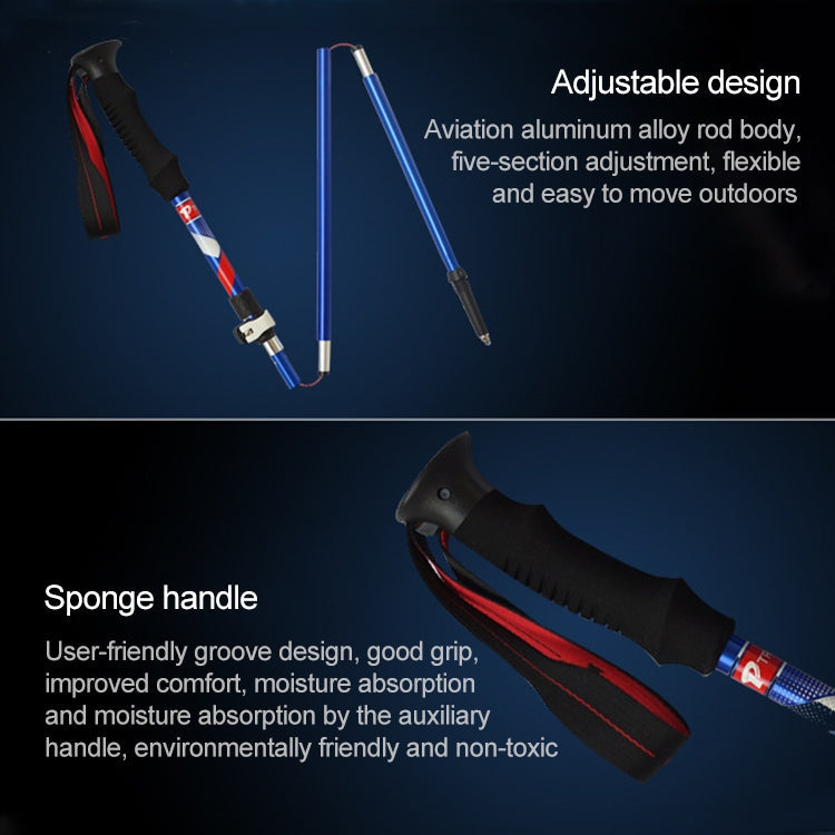 5 Node Portable Foldable Aluminium Alloy Alpenstocks Trekking Poles, Folding Length : 28.5CM Reluova