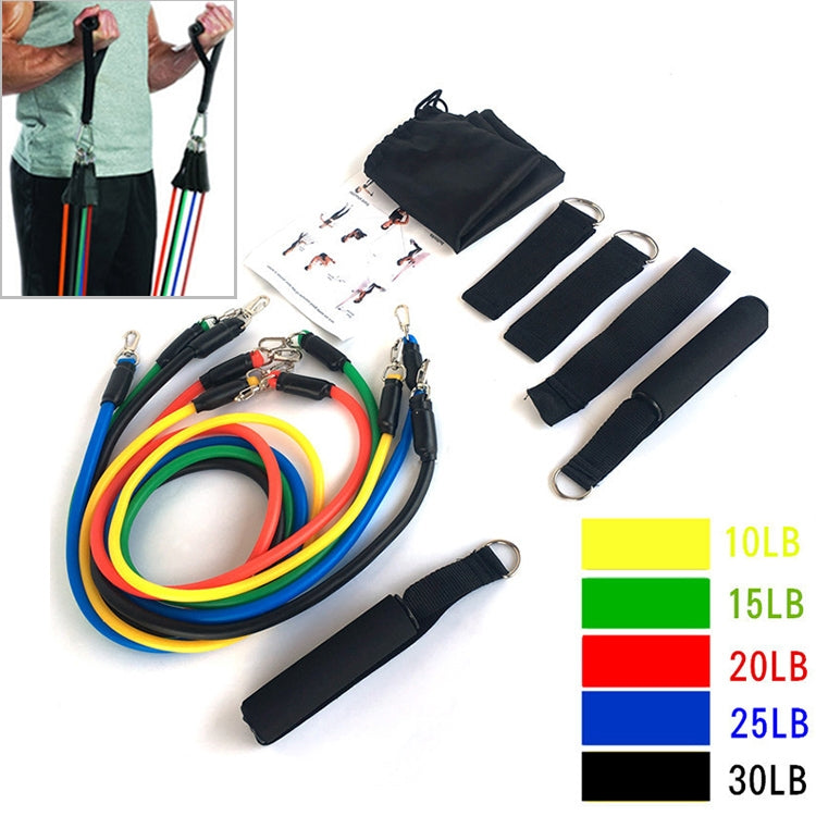 E1107 11 in 1 100lbs Natural Latex Five-point Buckle Household Pull Rope Resistance Band Fitness Equipment Set Reluova