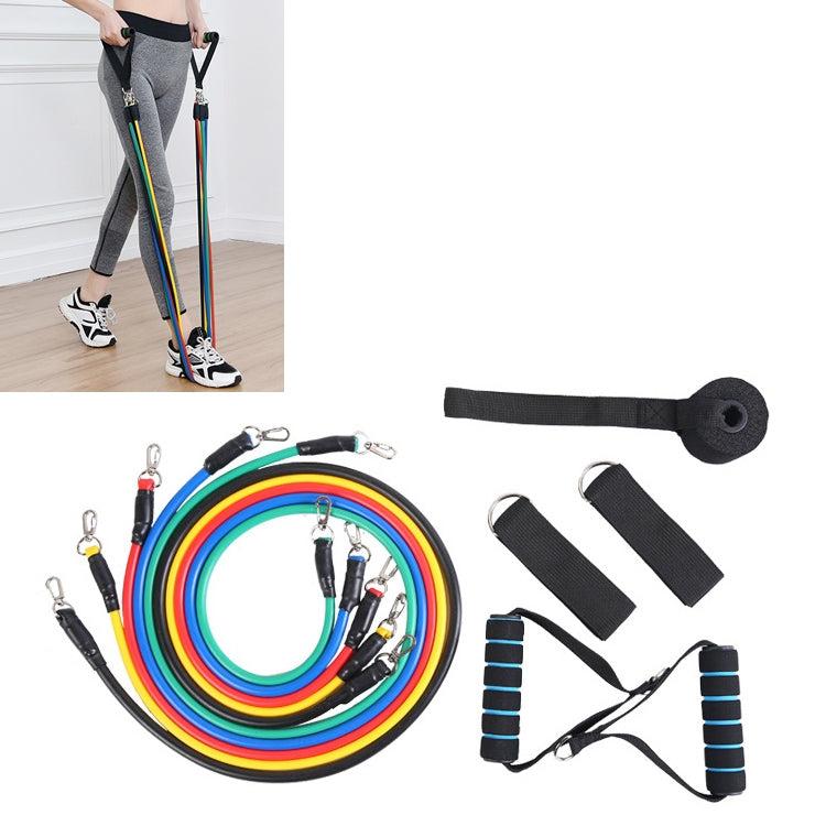 jx-003 11 in 1 100lbs TPE Five-point Buckle Household Pull Rope Resistance Band Fitness Equipment Set