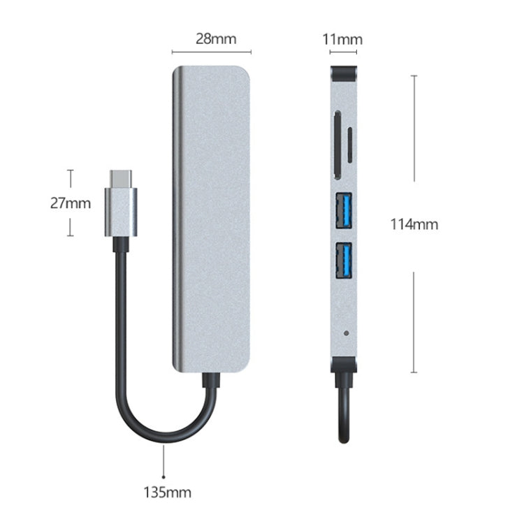 5 in 1 USB-C / Type-C to 4K HDMI + SD / TF Card Slot + USB 2.0 + USB 3.0 Multifunctional Docking Station HUB