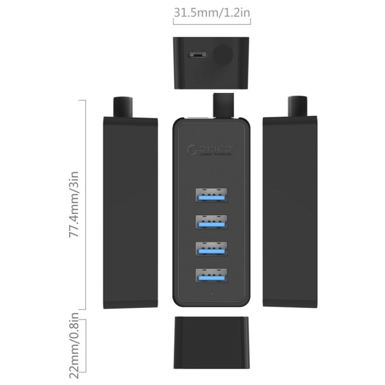 ORICO W5P-U3-30 4-Port USB 3.0 Desktop HUB with 30cm Micro USB Cable Power Supply My Store