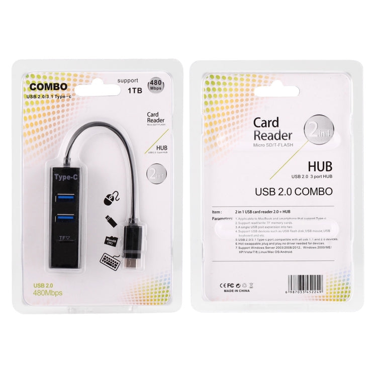 2 in 1 USB 3.1 USB-C / Type-C to USB 2.0 COMBO 3 Ports HUB + TF Card Reader-Reluova