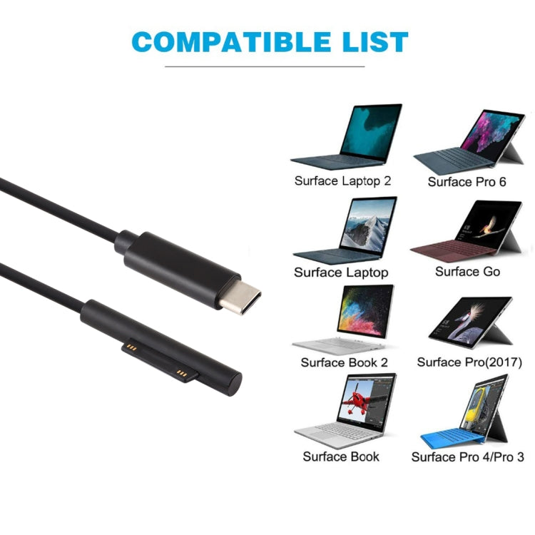 USB-C / Type-C to 6 Pin Magnetic Male Laptop Power Charging Cable for Microsoft Surface Pro 7 / 6 / 5 , Cable Length: about 1.5m