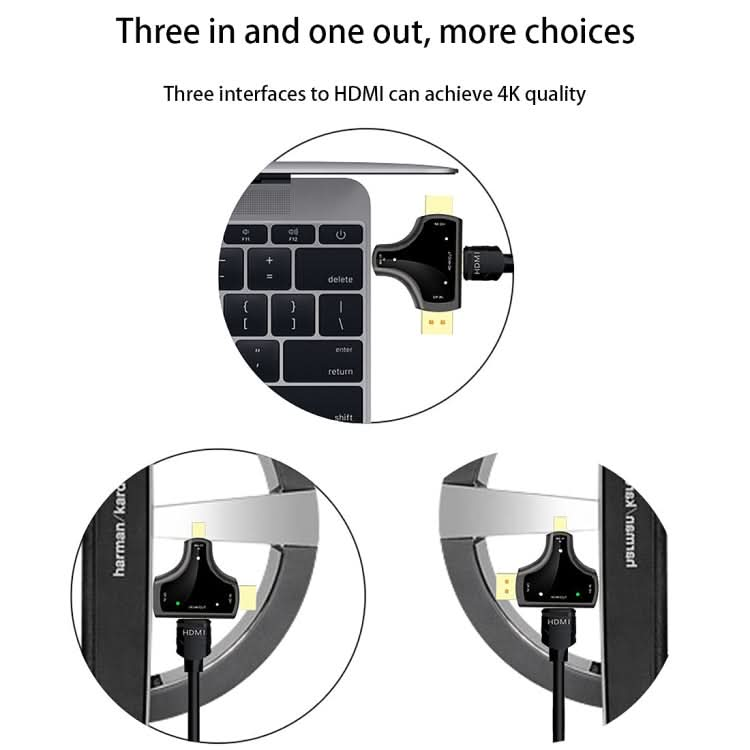 D62A DisplayPort + Mini DP + HDMI Male to HDMI Female 3 in 1 Adapter