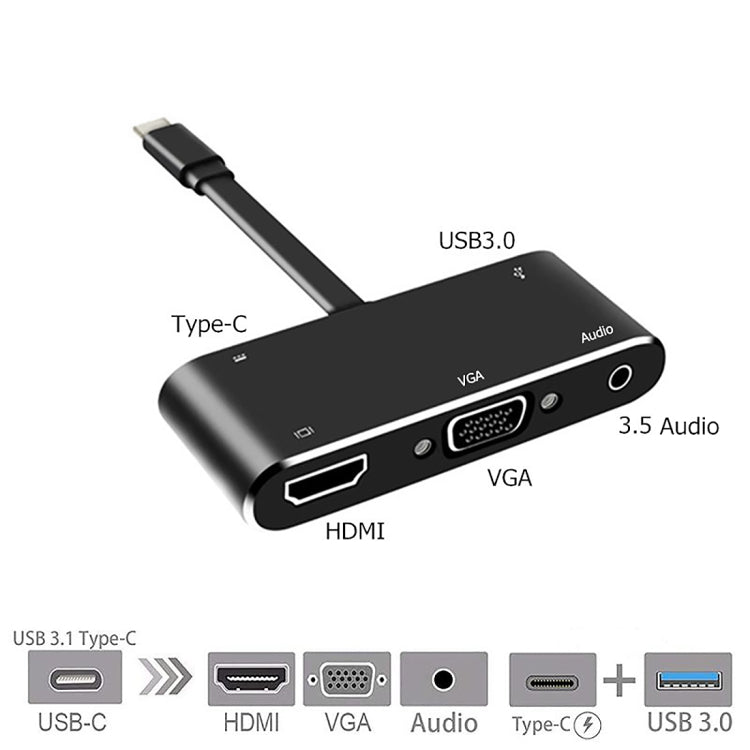 V126 UCB-C / Type-C Male to PD + HDMI + VGA + Audio + USB 3.0 Female 5 in 1 Converter My Store