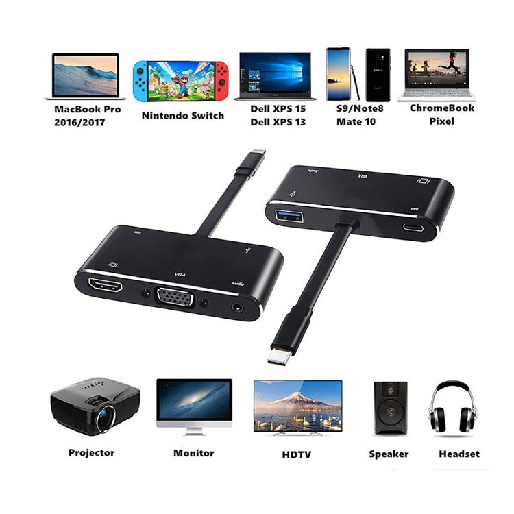 V126 UCB-C / Type-C Male to PD + HDMI + VGA + Audio + USB 3.0 Female 5 in 1 Converter My Store