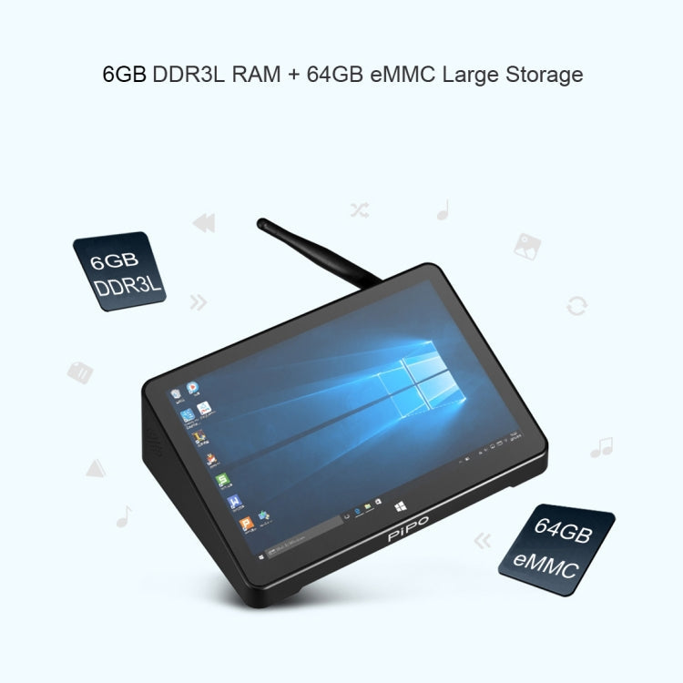 PiPo X10 Pro TV Box Style Tablet Mini PC, 6GB+64GB, 5000mAh Battery, 10.1 inch Windows 10 Intel Intel Celeron Processor N4020 Quad Core up to 2.8Ghz, Support TF Card & Bluetooth & WiFi & LAN & HDMI