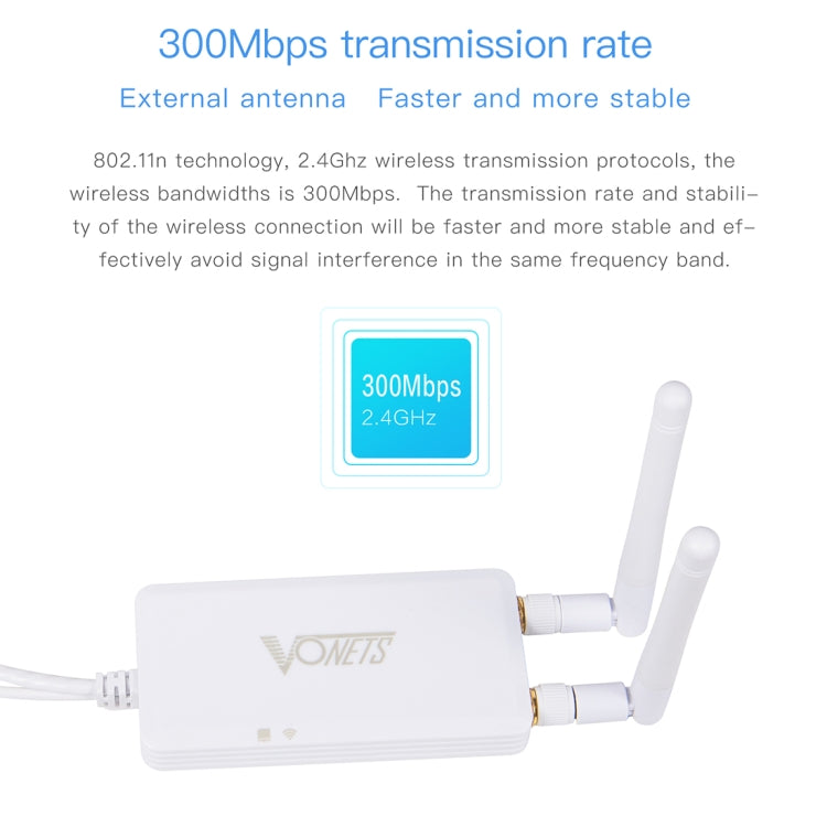 VONETS VAP11S 2.4G Mini Wireless Bridge 300Mbps WiFi Repeater with 2 Antennas