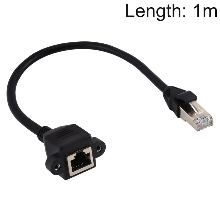 RJ45 Female to Male CAT5E Network Panel Mount Screw Lock Extension Cable, Length: 1m