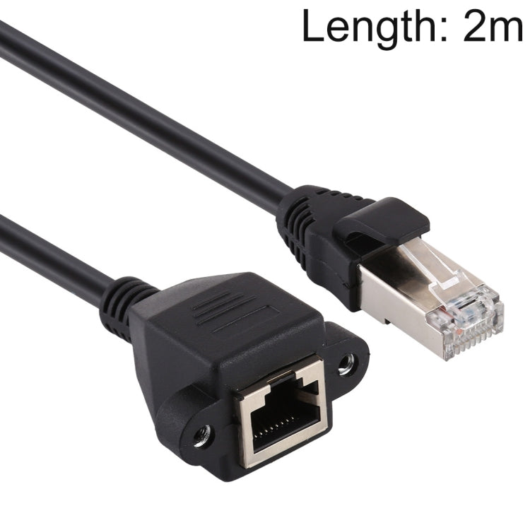 RJ45 Female to Male CAT5E Network Panel Mount Screw Lock Extension Cable, Length: 2m