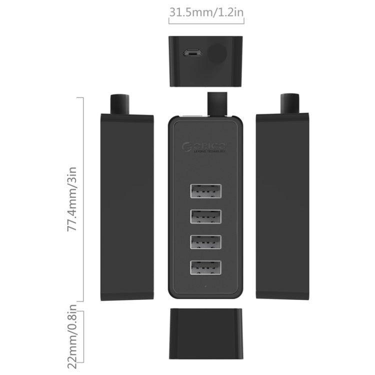 ORICO W5P-U2-100 USB 2.0 Desktop HUB with 100cm Micro USB Cable Power Supply My Store