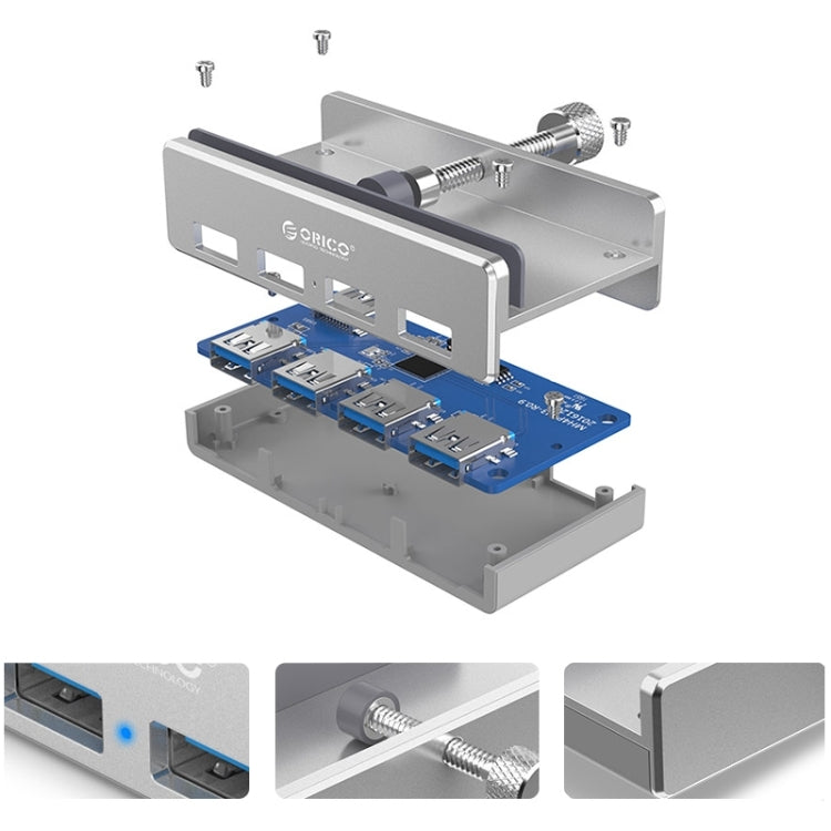 ORICO MH4PU Aluminum Alloy 4 Ports USB 3.0 Clip-type HUB with 1m USB Cable, Clip Width Range: 10-32mm(Black)