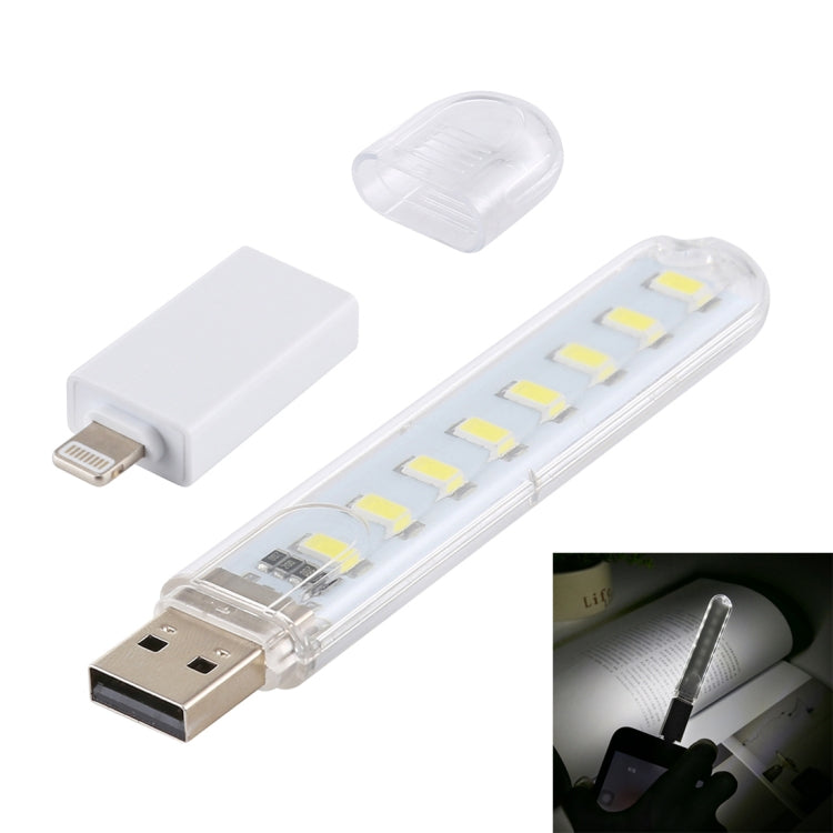 8LEDs 5V 200LM USB LED Book Light Portable Night Light, with 8 Pin Adapter My Store