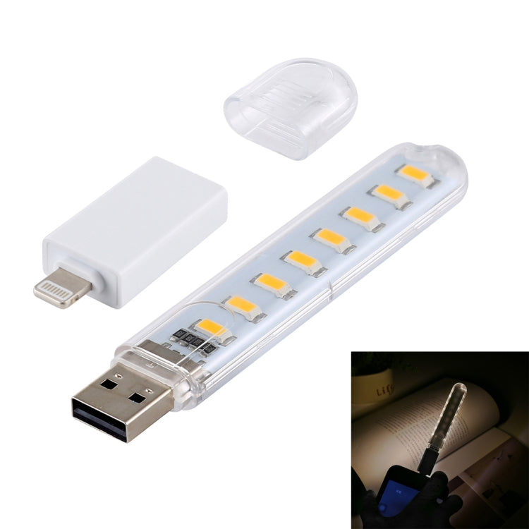 8LEDs 5V 200LM USB LED Book Light Portable Night Light, with 8 Pin Adapter My Store