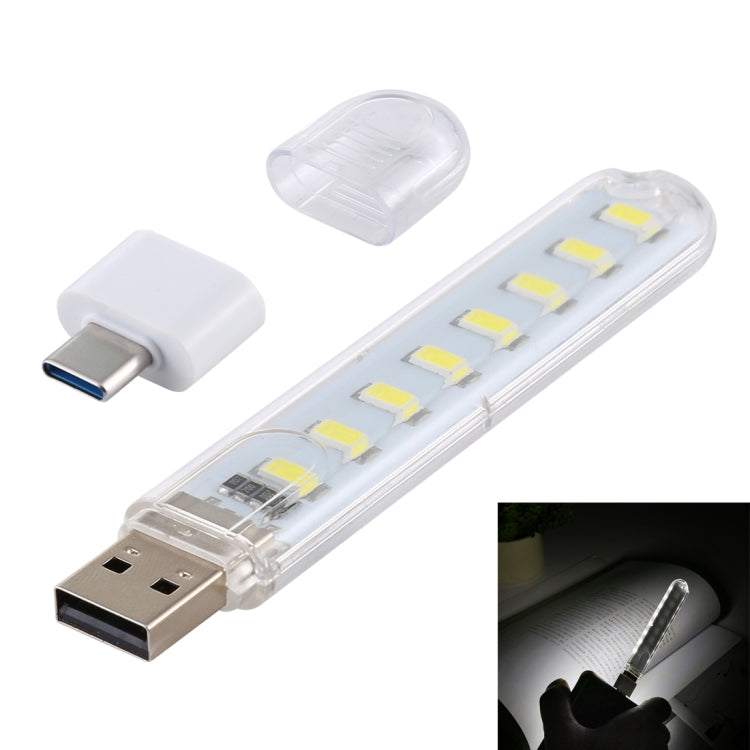 8LEDs 5V 200LM USB LED Book Light Portable Night Light, with Type-C Adapter My Store