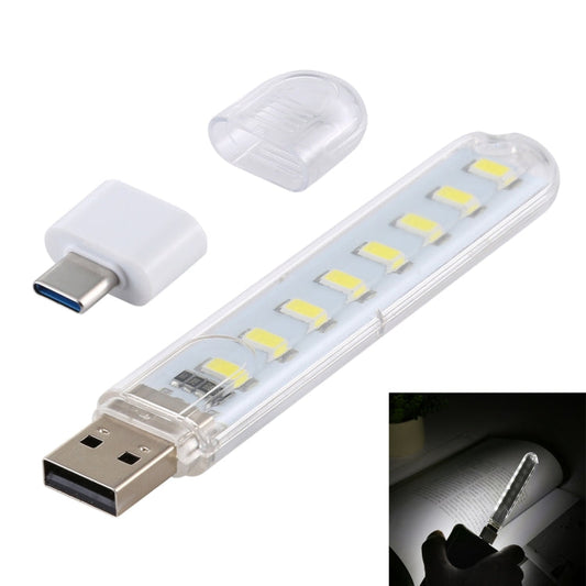 8LEDs 5V 200LM USB LED Book Light Portable Night Light, with Type-C Adapter