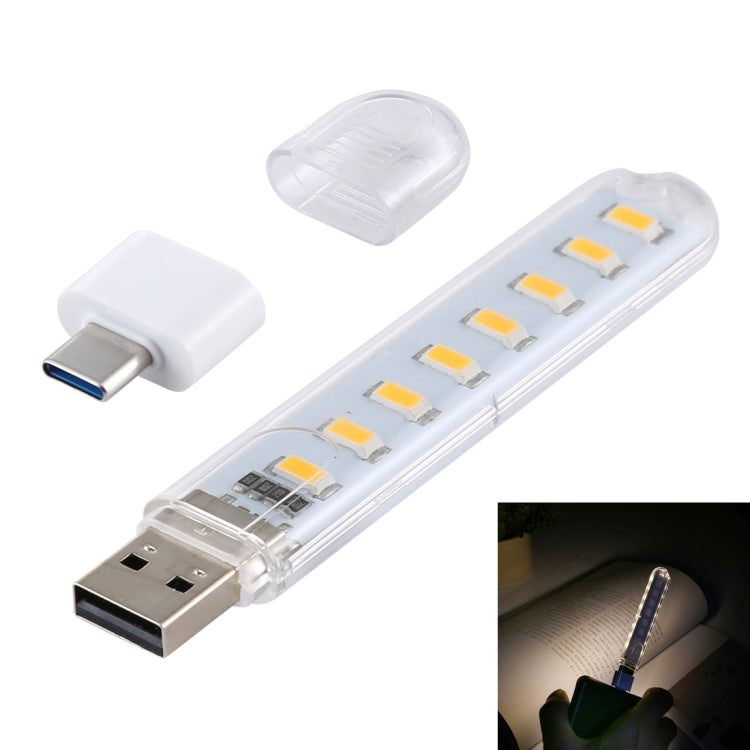 8LEDs 5V 200LM USB LED Book Light Portable Night Light, with Type-C Adapter My Store