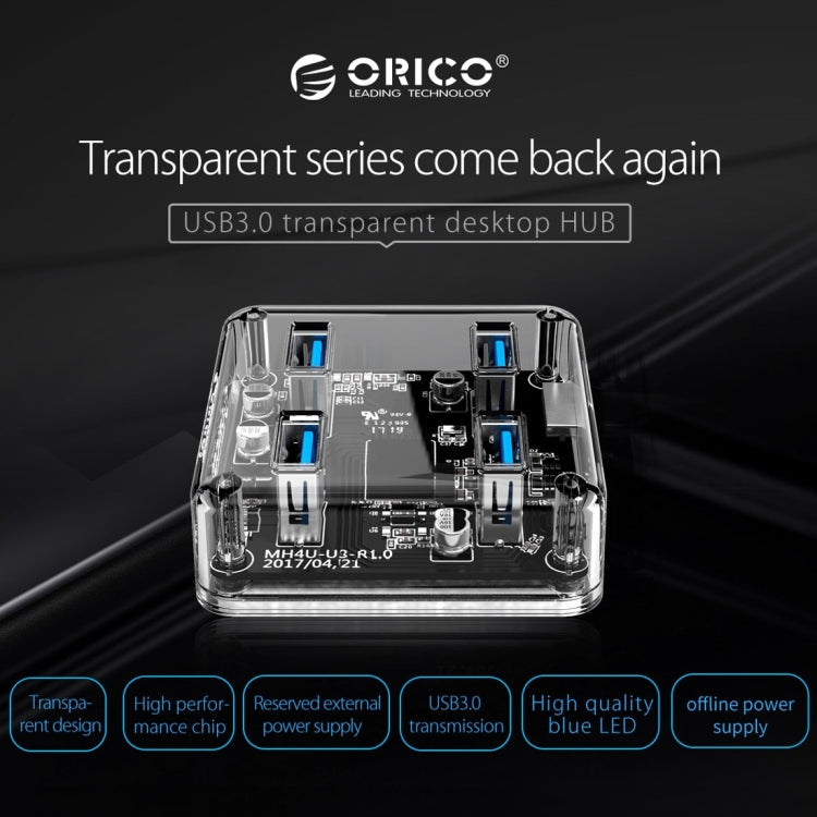 ORICO MH4U-100 USB 3.0 Transparent Desktop HUB with 100cm Micro USB Cable My Store