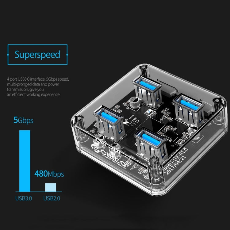 ORICO MH4U-100 USB 3.0 Transparent Desktop HUB with 100cm Micro USB Cable My Store