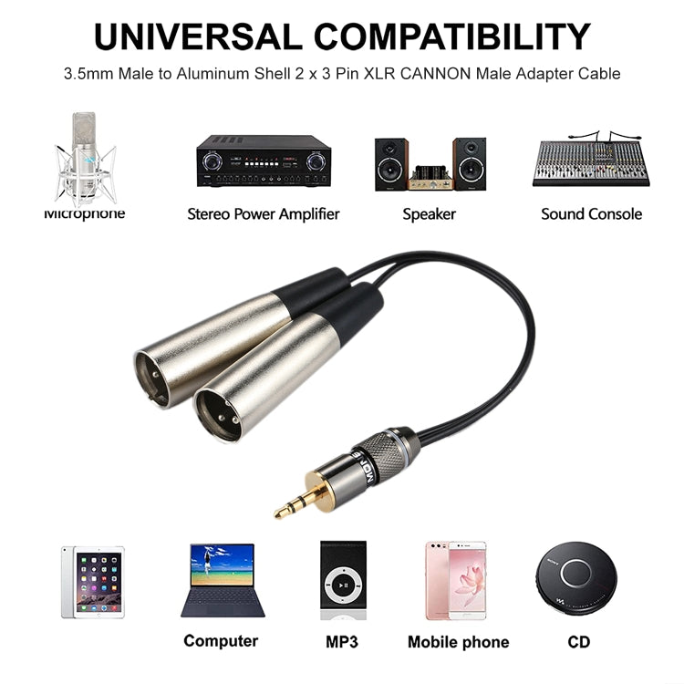 Metal Head 3.5mm Male to Aluminum Shell 2 x 3 Pin XLR CANNON Male Audio Connector Adapter Cable, Total Length: about 25cm My Store