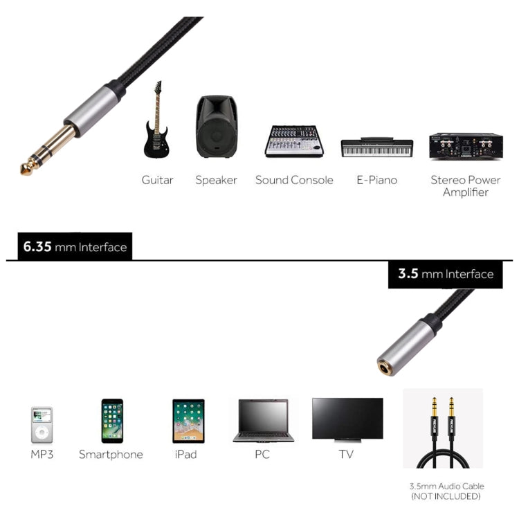 3662A 6.35mm Male to 3.5mm Female Audio Adapter Cable, Length: 1.5m-Reluova