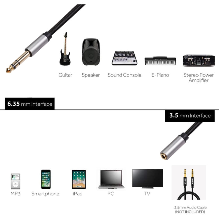 3662A 6.35mm Male to 3.5mm Female Audio Adapter Cable, Length: 3m-Reluova