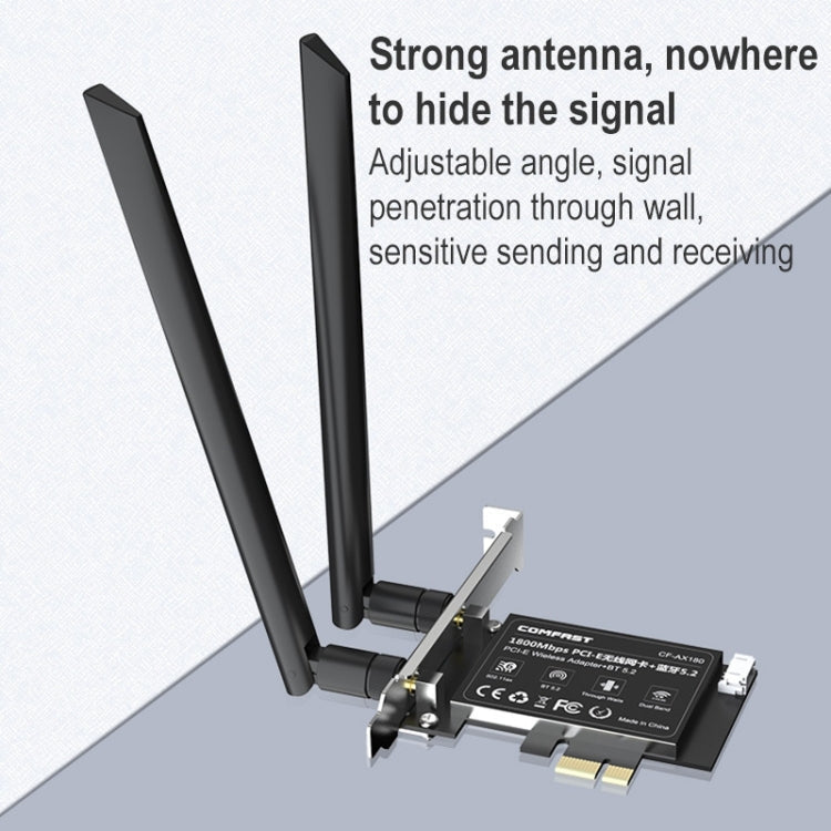 COMFAST CF-AX180 1800Mbps PCI-E Bluetooth 5.2 Dual Frequency Gaming WiFi 6 Wireless Network Card without Heat Sink