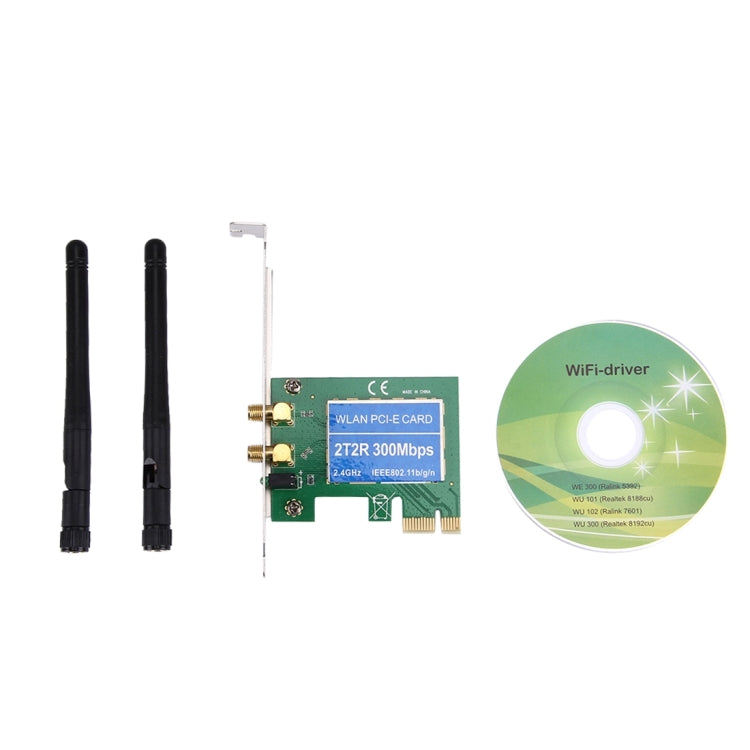 300Mbps PCI Express Wireless LAN Network Adapter Card with 2 Antennas, IEEE 802.11b / 802.11g / 802.11n Standards